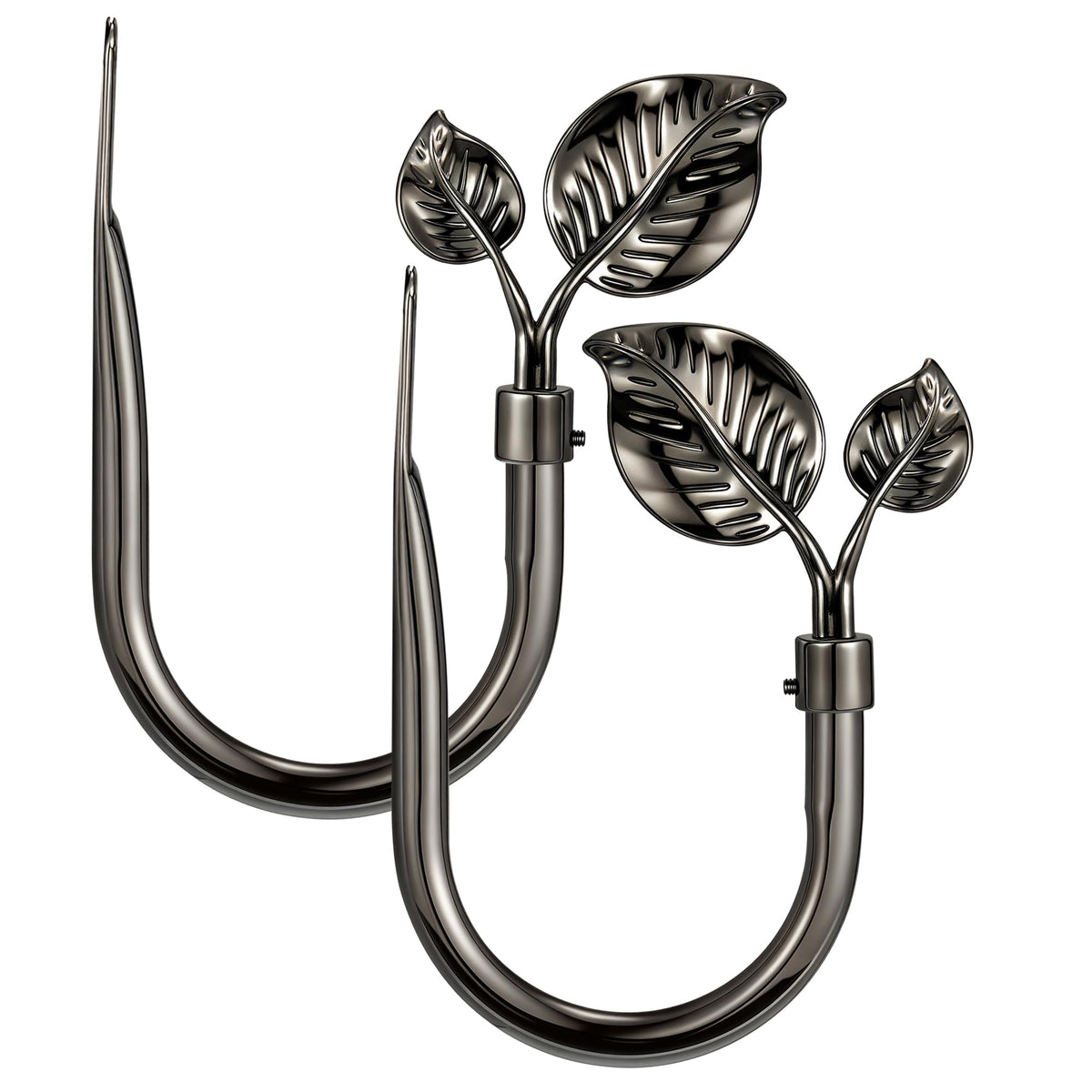 Leaf-Shaped Curtain Holdbacks 2pcs, Wall Mounted Alloy Curtains Side Holders, Curtain Tie Backs Hooks for Drapes Window Home Decoration, Brushed BlackBrushed Gold