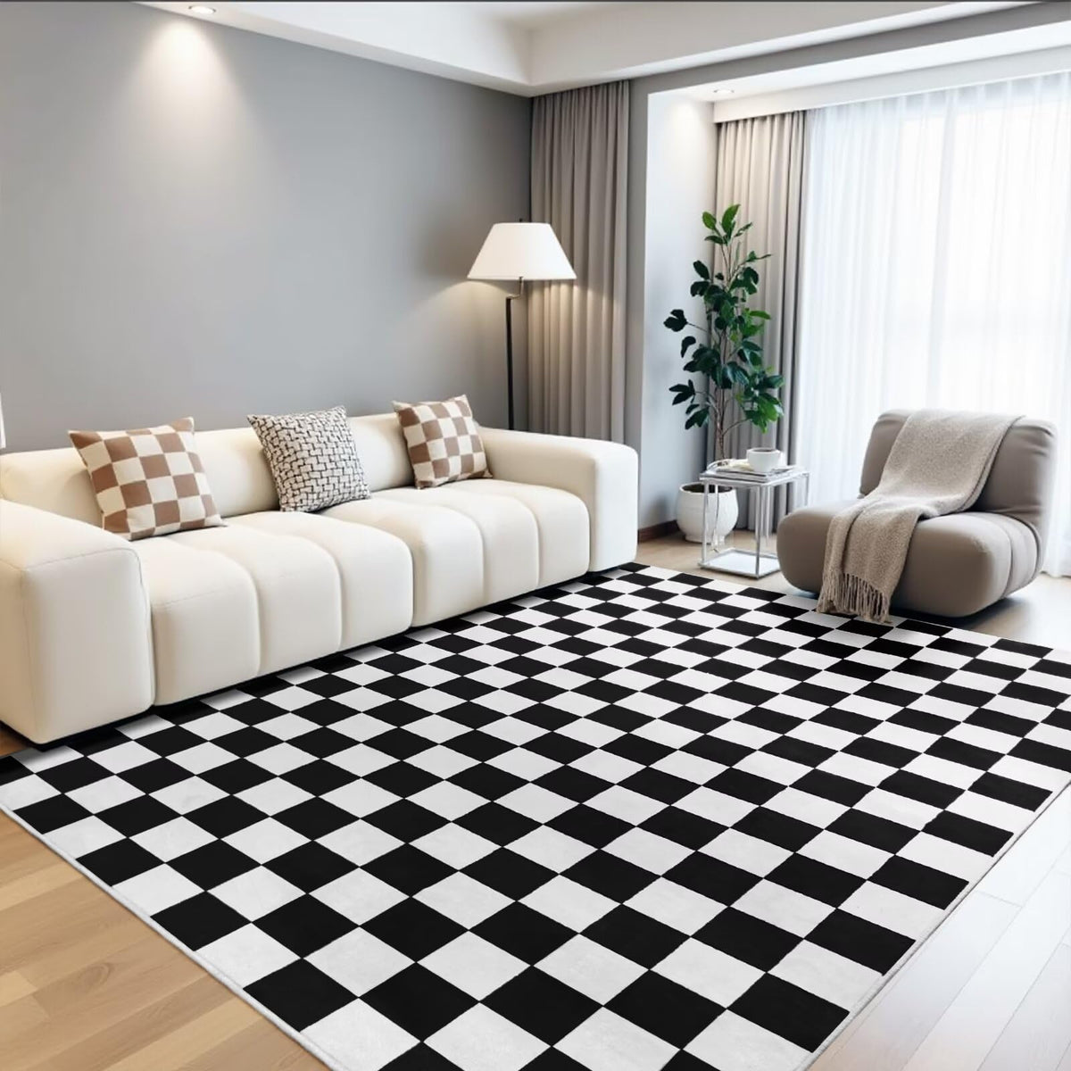 Terrug Multicolored Geometric Checkered Rug for Living Room, 5x7 Area Rugs
