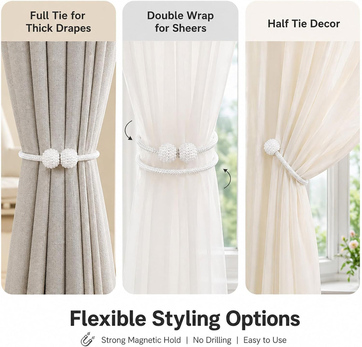 Magnetic Curtain Tiebacks 16 Pack White