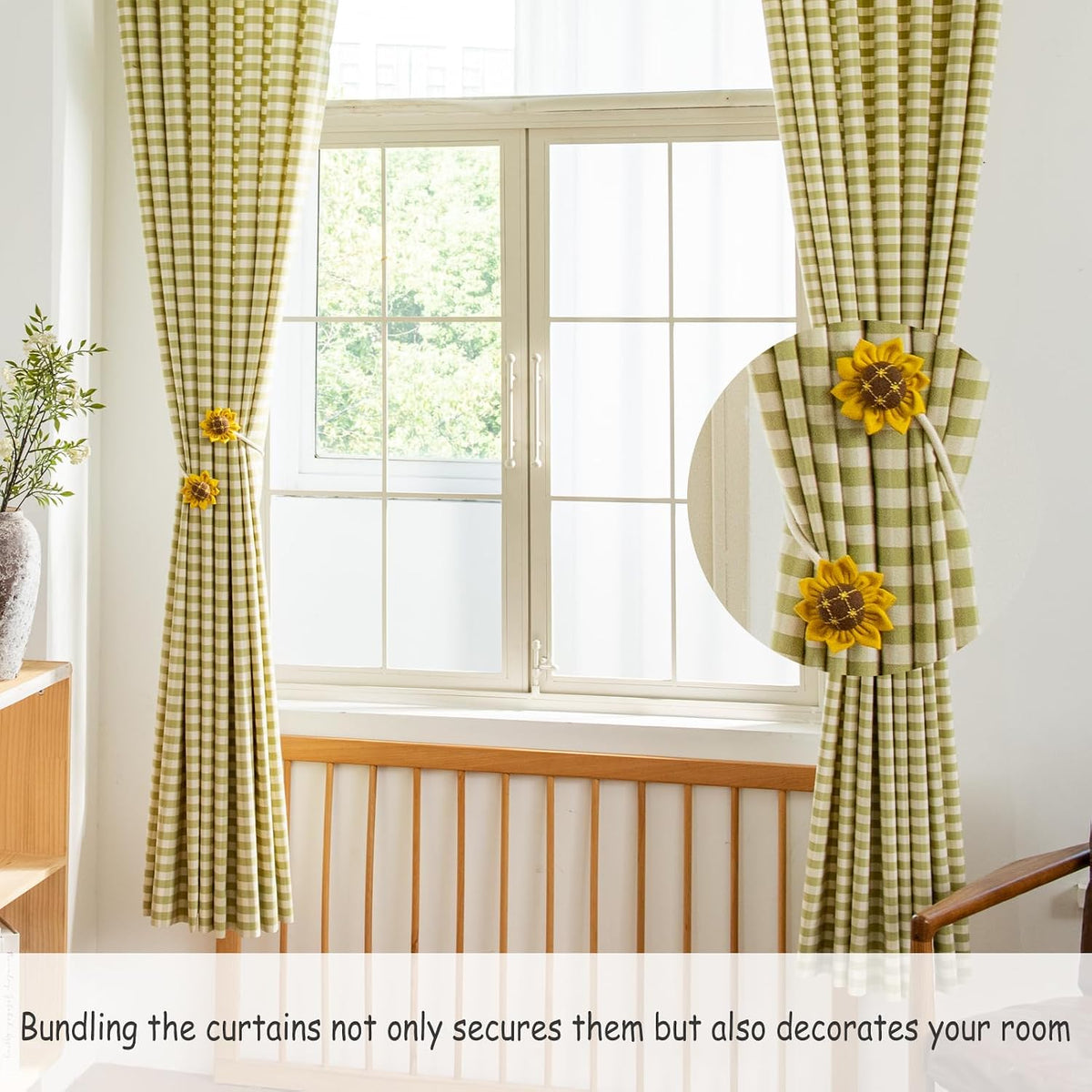 Bendable Curtain Tiebacks, Rope Tie Backs Curtains with Floral Design, 2Pack Elegant DIY Curtain Holdbacks, Decorative Window Holder for Bedroom Decor, Heronsbill