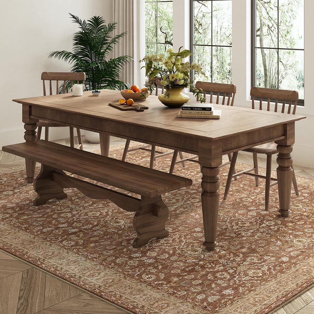 8x10 Reddish Brown Washable Area Rug for Living Room, Vintage Print