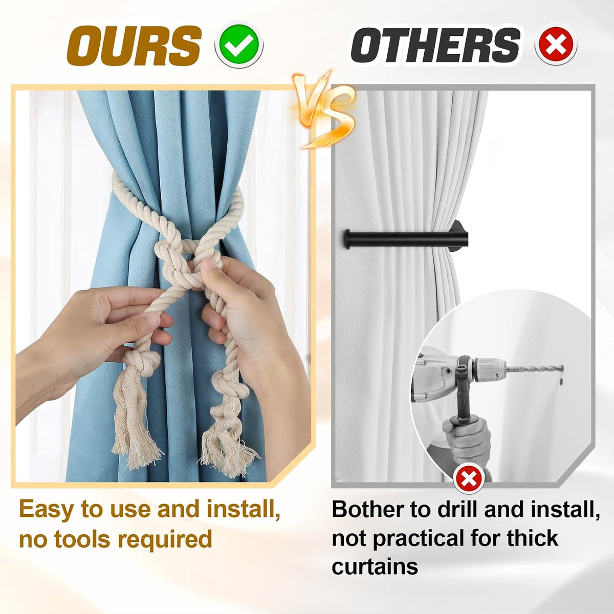 Apipi 4 Pcs Hand Woven Curtain Tiebacks for Yard Garden Farmhouse Drapery