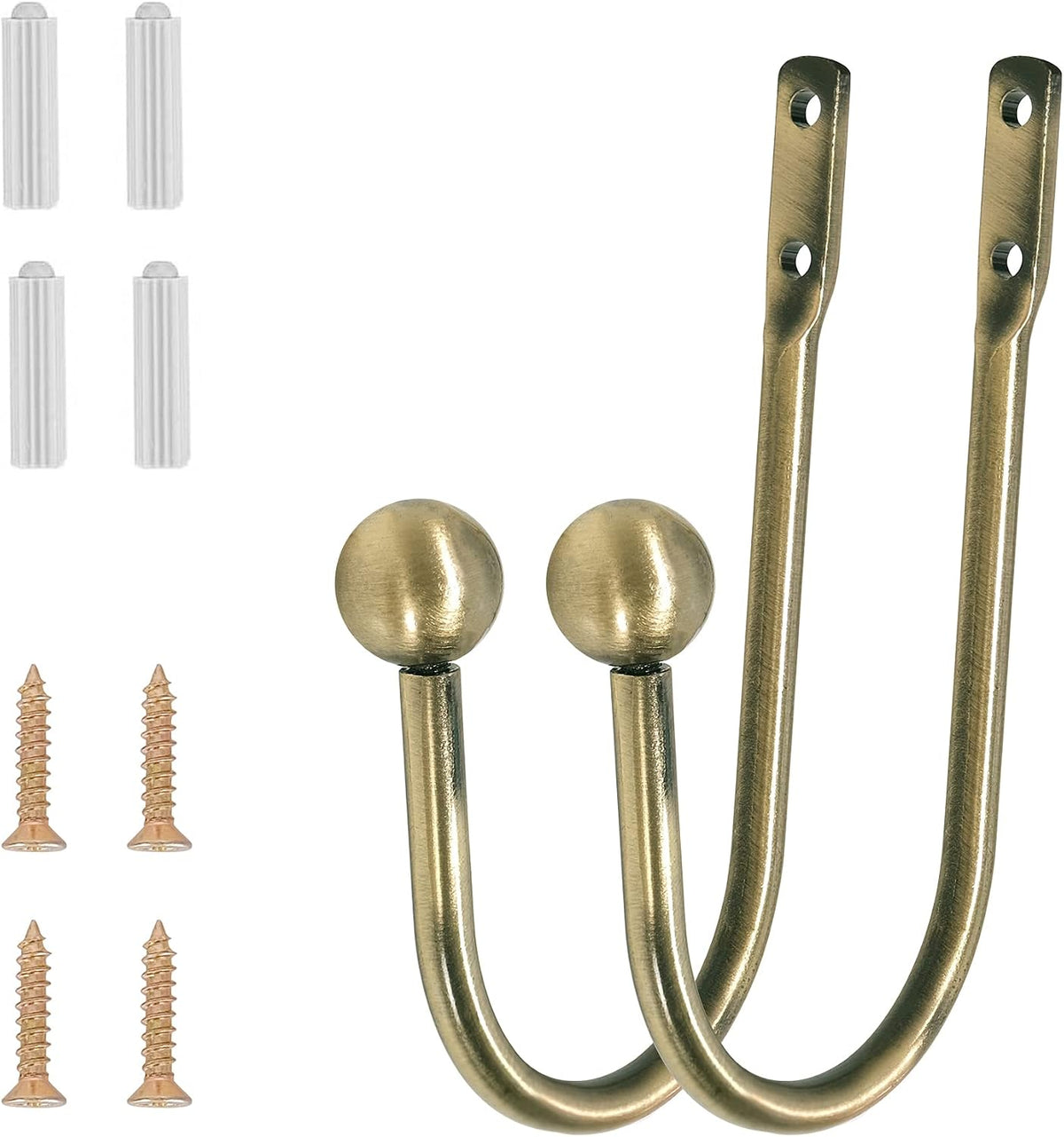 Curtain Holdback, 2 Pcs Wall Mounted Drapery Tiebacks with Screws, Heavy Duty Metal Decorative Window Drapery Holder Curtain Hook, Brass