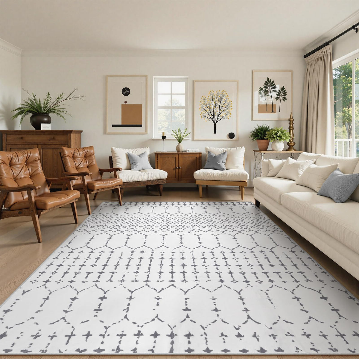 Lahome Moroccan Black Area Rug for Living Room 3x5 Non-Slip Washable Stain Resistant Large Kitchen Rugs Throw Low-Profile Soft Bedroom Carpet Geometric Print Rug for Entryway Dining Room Hana