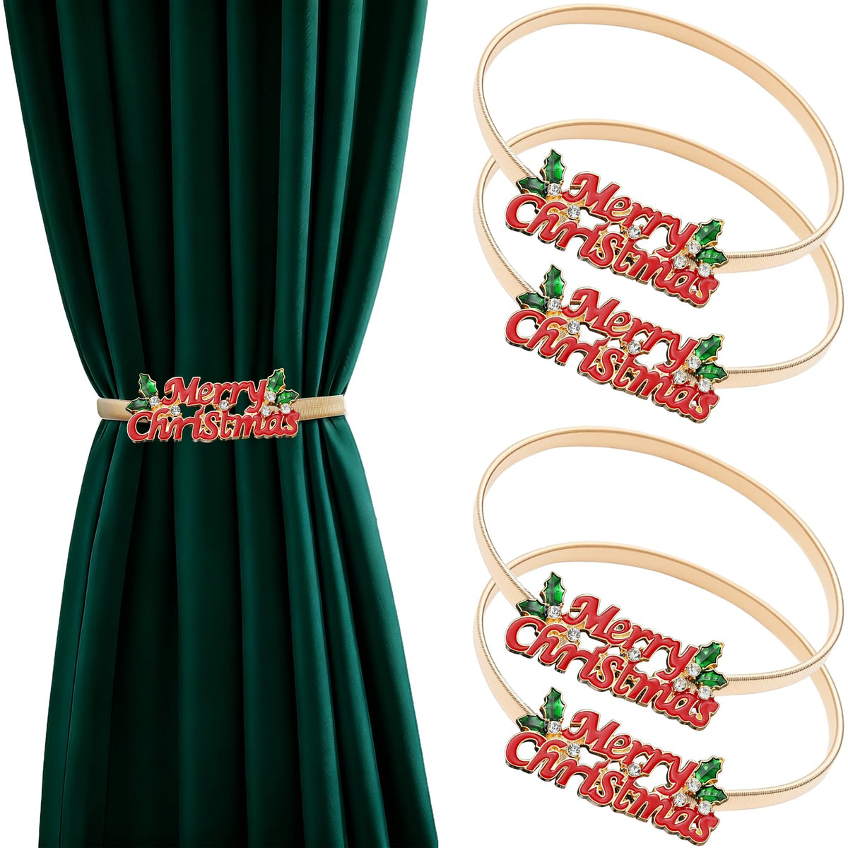 4 Pack Christmas Curtain Tieback Buckle Aluminum Alloy Spring Design Curtain Holdback Carving Design Christmas Curtain Ties for Drapes Curtain Ties Backs Modern Christmas Decor (Maple Leaf)