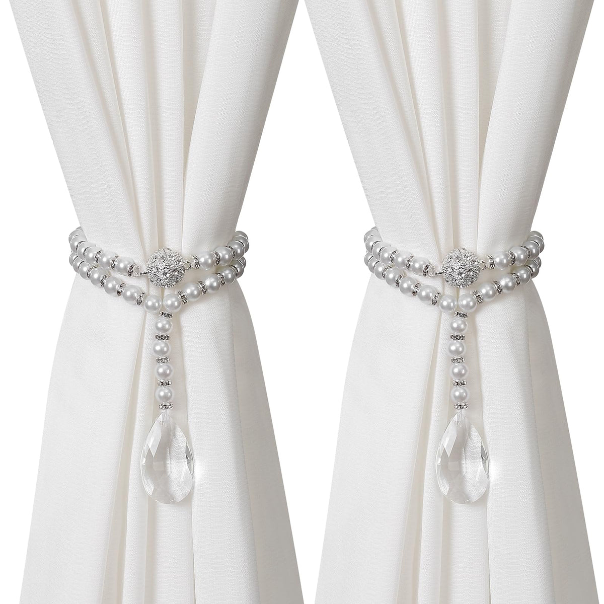 SUQ I OME Luxury Crystal Beaded Magnetic Curtain Tieback, Crystal