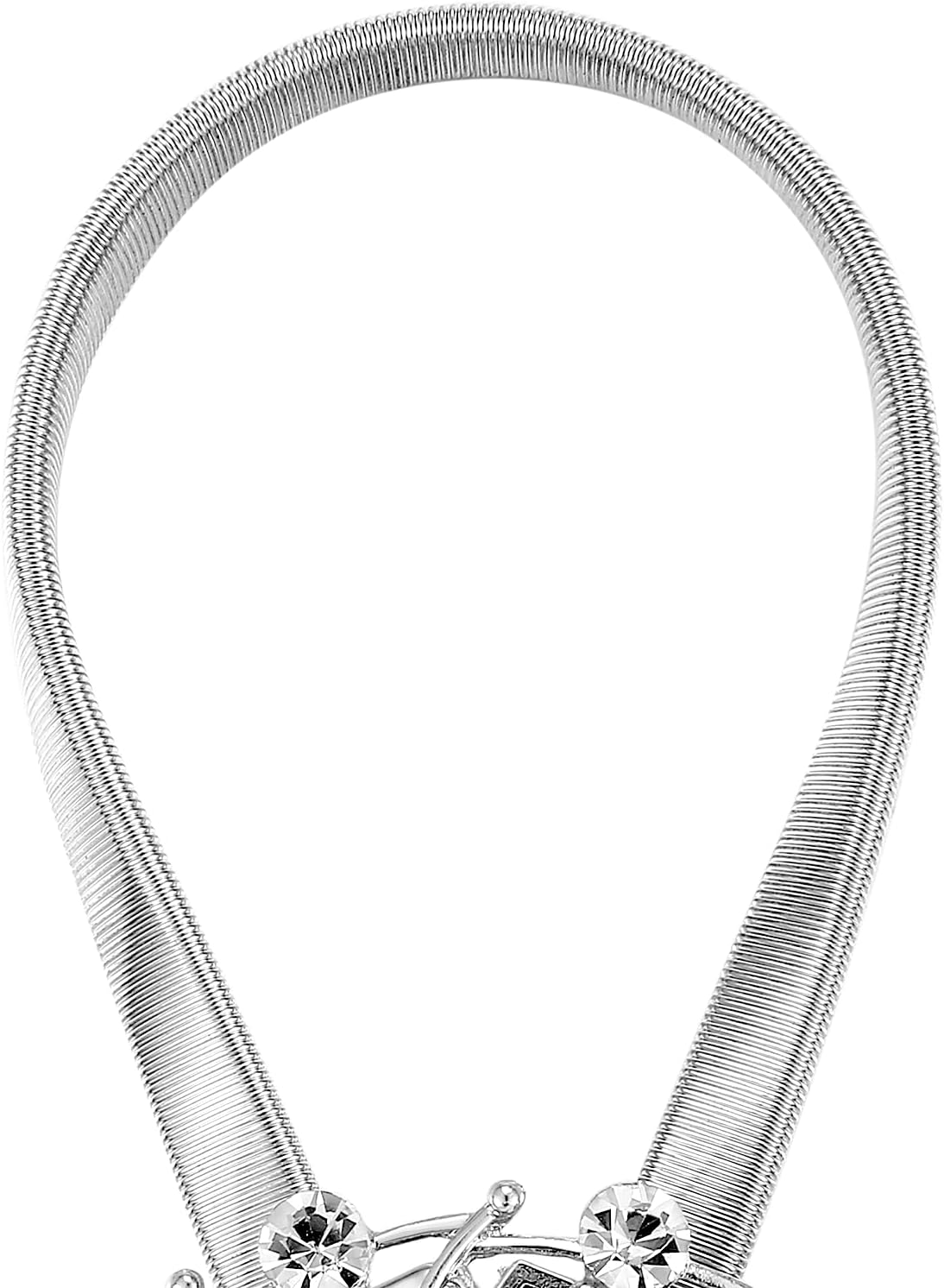Magnetic Curtain Tiebacks 2 Pack, Silver Crystal Flower No-Drill Curtain Holdbacks with Flexible Spring Wire for Living Room Bedroom Window Decor