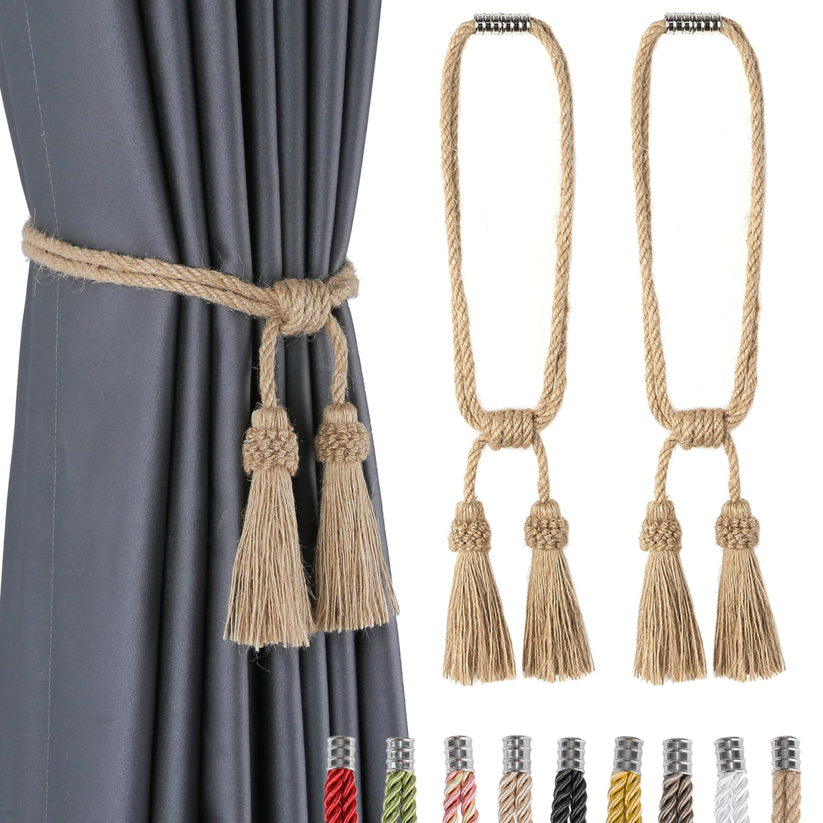 Magnetic Curtain Tiebacks Handmade Tassel Drapery Holdback,2P