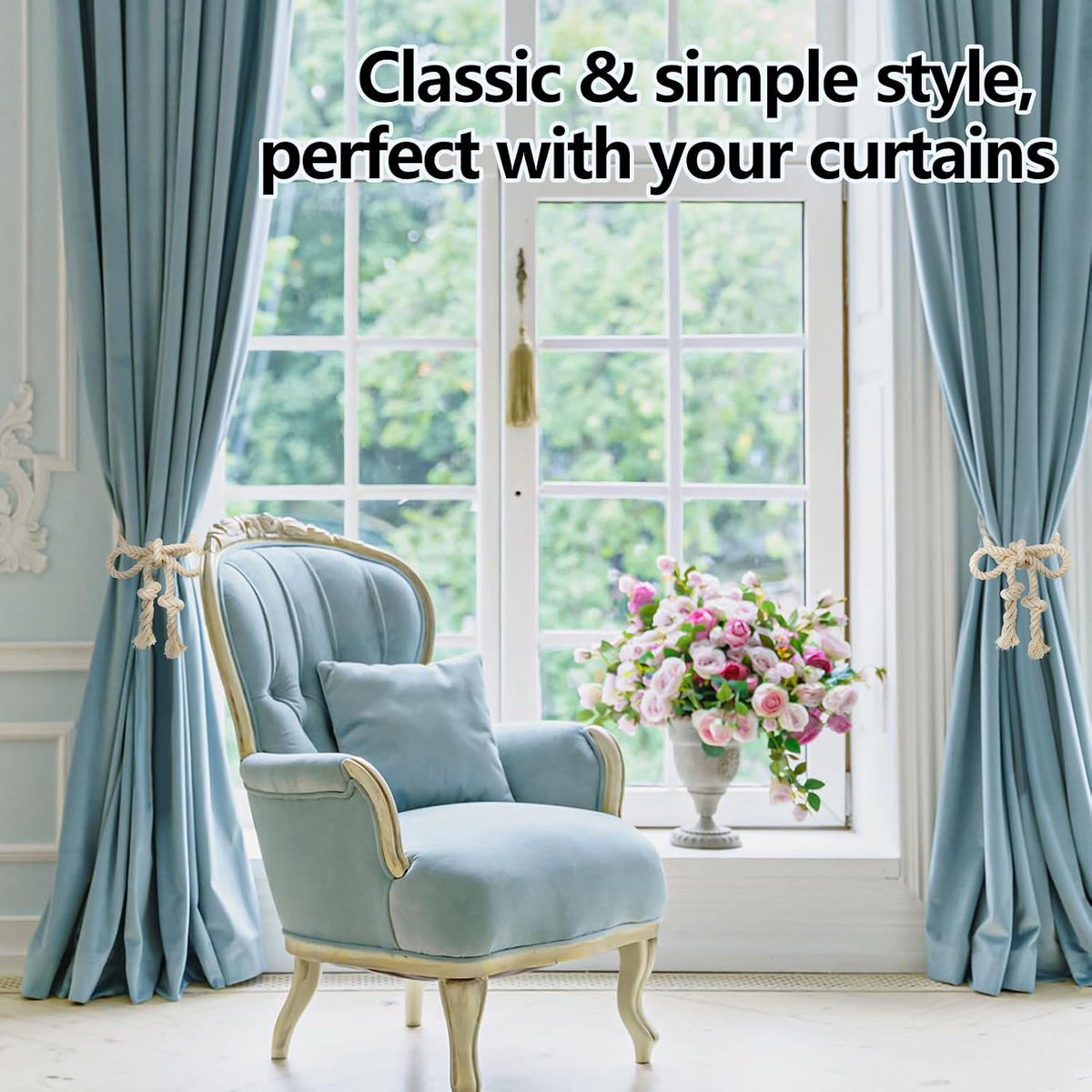 Apipi 4 Pcs Hand Woven Curtain Tiebacks for Yard Garden Farmhouse Drapery