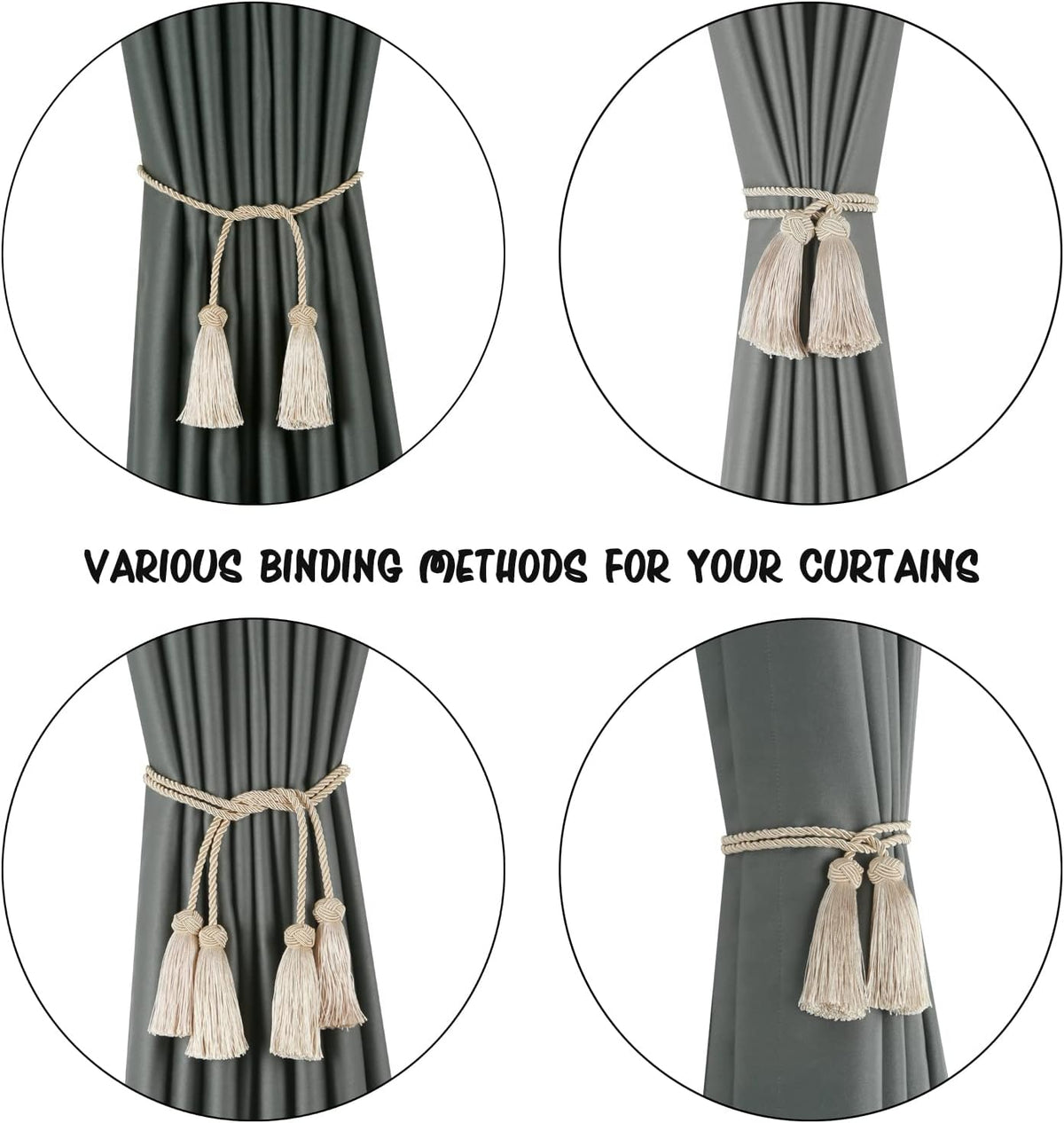 BEL AVENIR 2 Pack Handmade Rope Tassel Curtain Tiebacks
