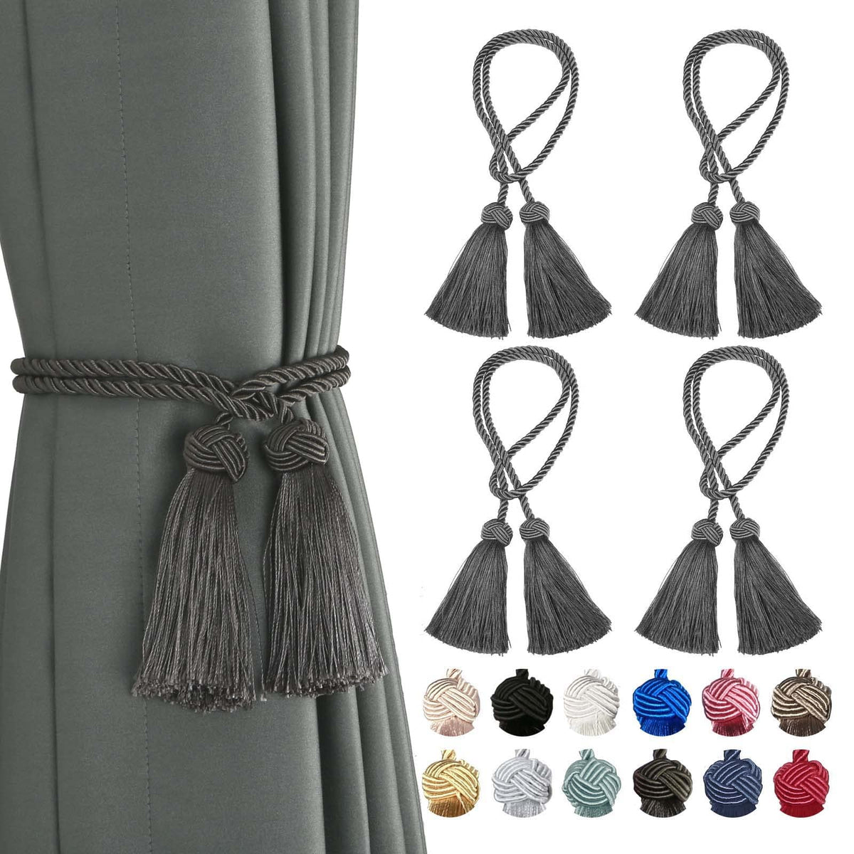 BEL AVENIR 2 Pack Handmade Rope Tassel Curtain Tiebacks