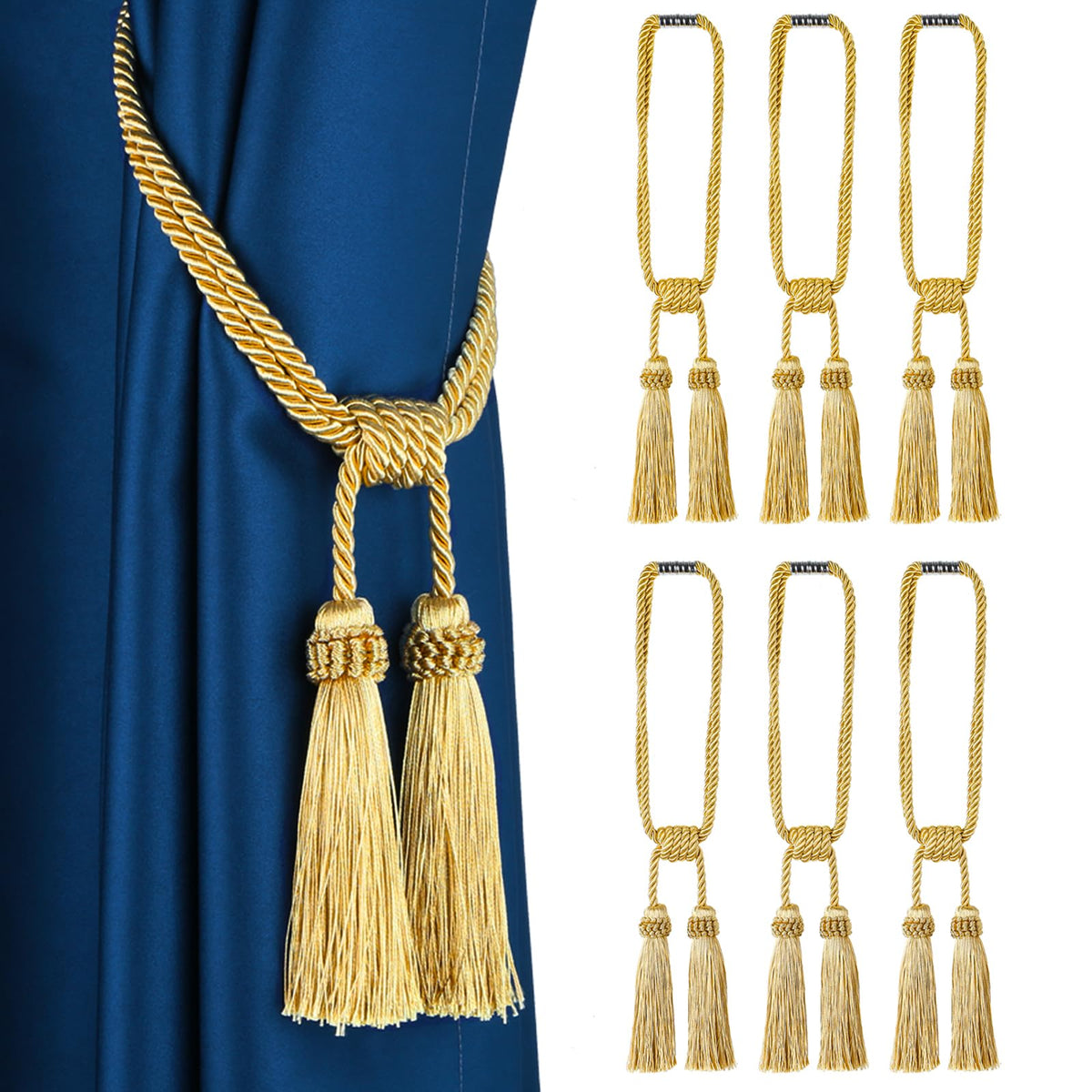Magnetic Curtain Tiebacks Handmade Tassel Drapery Holdback,2P