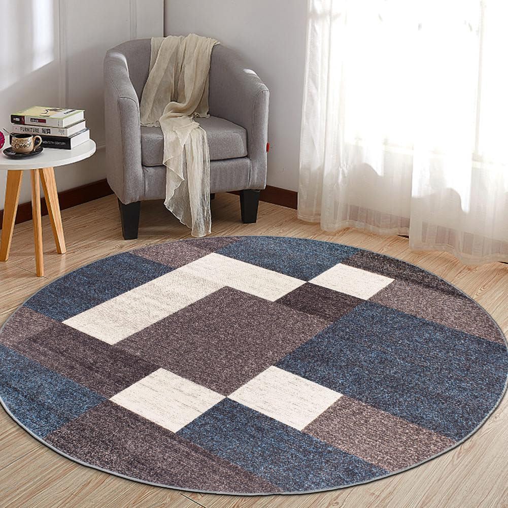 Rugshop Geometric Boxes Non-Slip Contemporary Area Rug Blue 5'3" x 7'3"