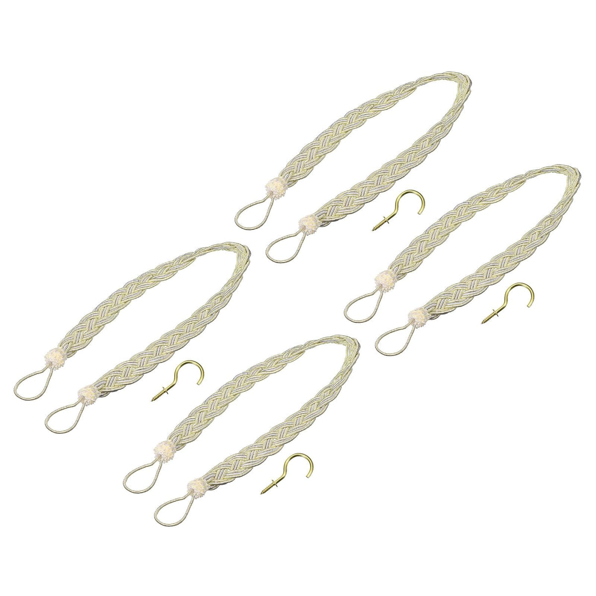 uxcell 4Pcs Curtain Tiebacks, 58cm/23 Braided Drapery Holdback Holder Decorative Rope Tie Back with 4 Metal Hooks, Taupe/Silver