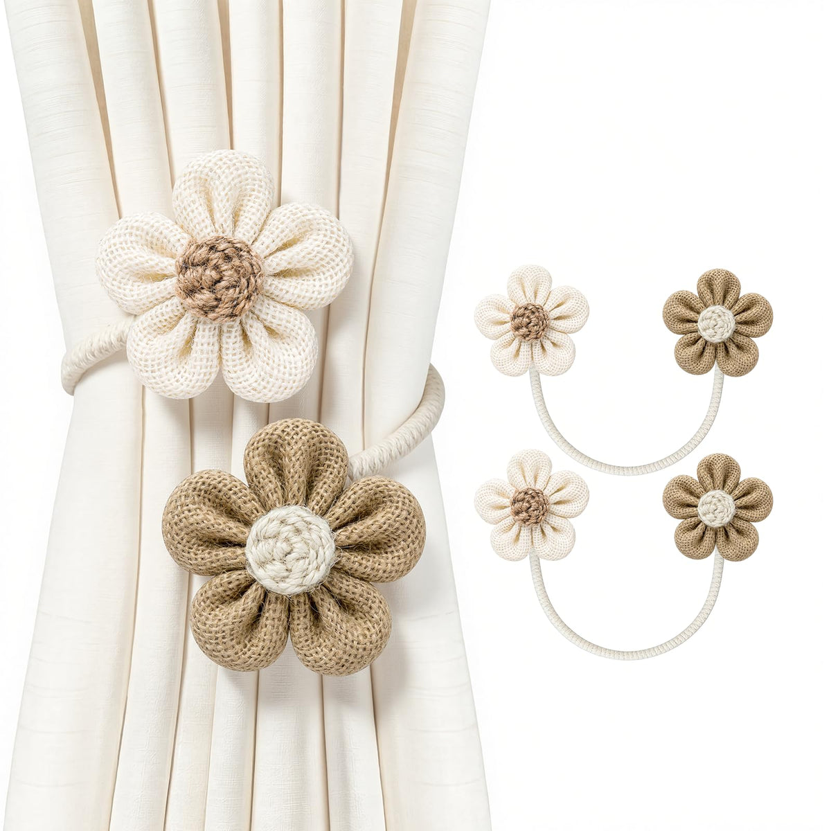 VIS'V Curtain Tiebacks, Twisted Boho Curtain Holdbacks, Khaki, 2 Pcs