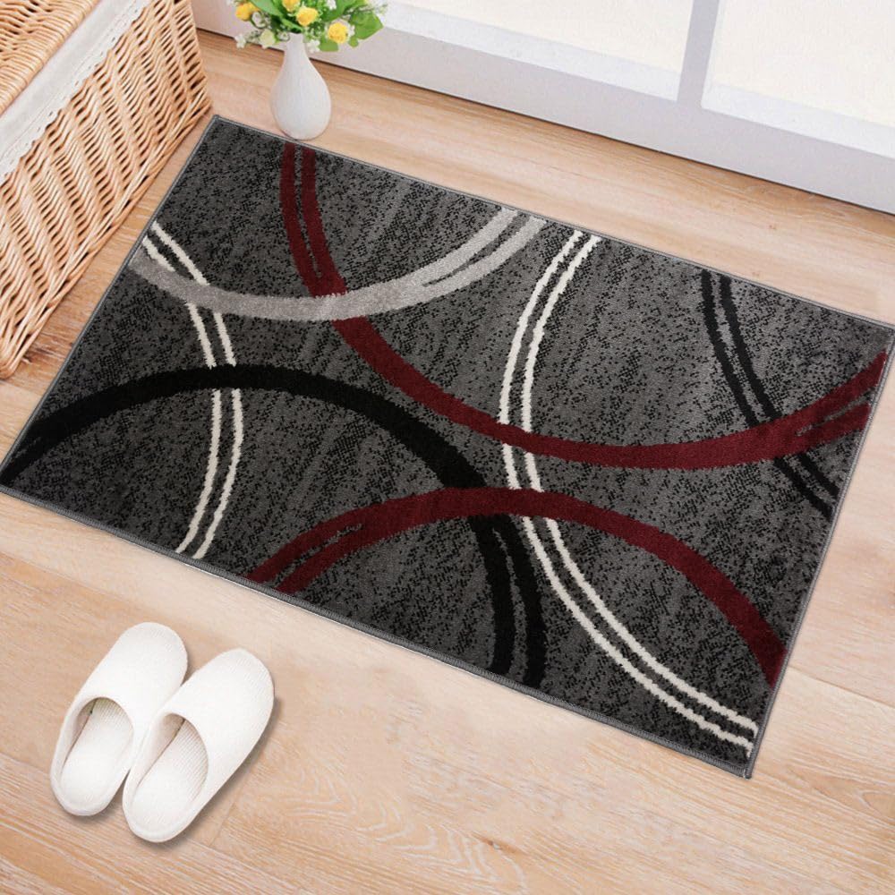 Rugshop Wavy Circles Fade-Resistant Living Room Area Rug Gray 5'3" x 7'3"