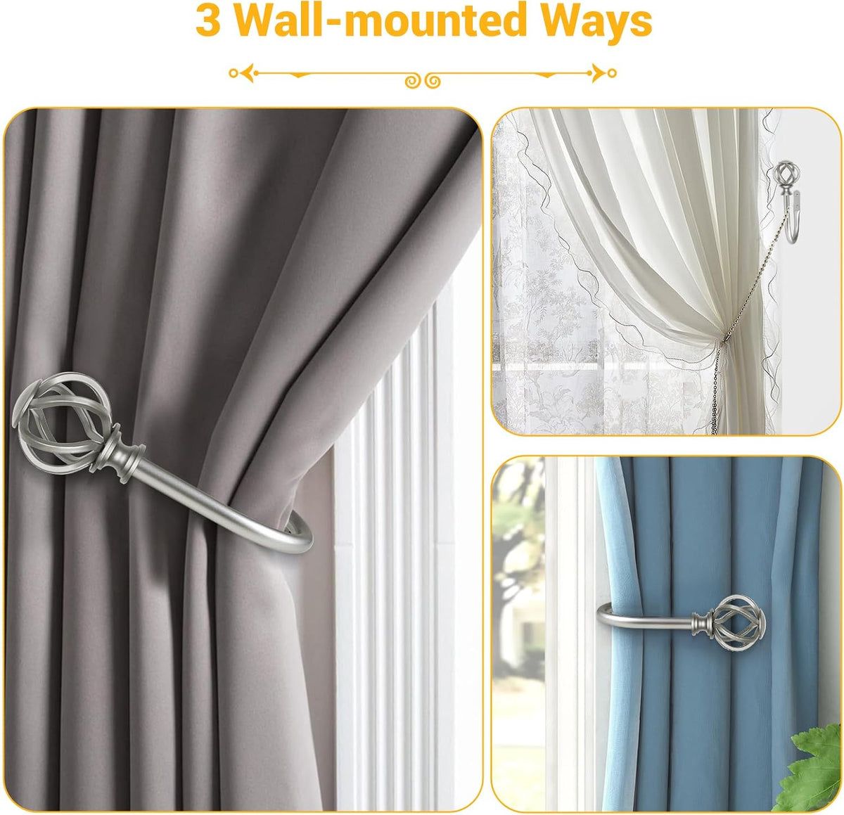 USFOOK Antique Silver Curtain Holdbacks, Drapery Tiebacks, 2 Pack/1 Pair