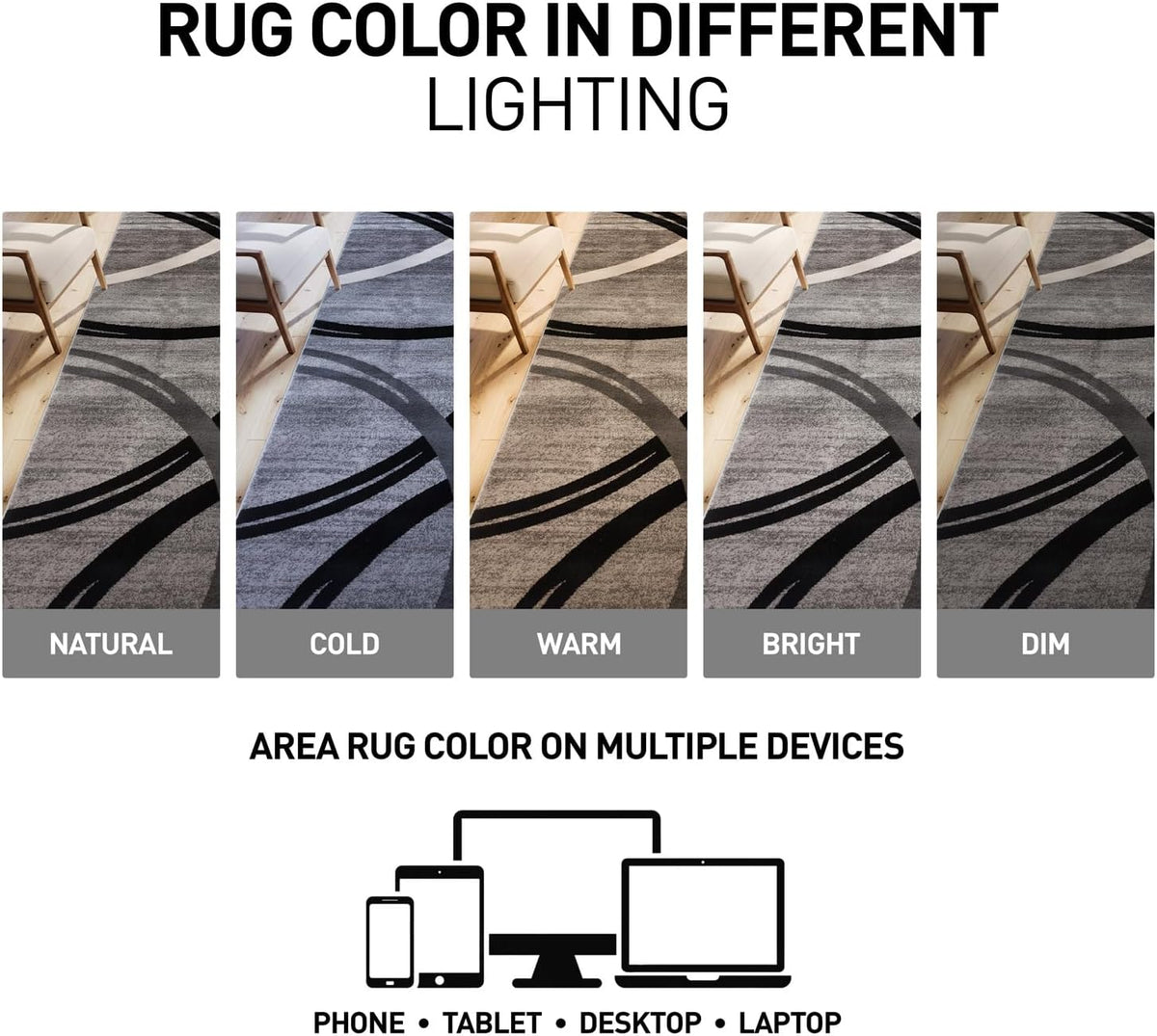 Rugshop Wavy Circles Fade-Resistant Living Room Area Rug Gray 5'3" x 7'3"