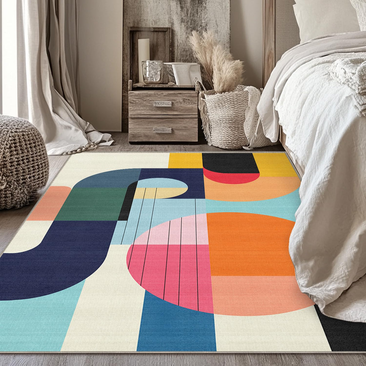 5x7 Area Rug Colorful Boho Geometric Carpet Modern Abstract Large Rug for Living Room Bedroom Machine Washable Non-Slip Rug for Dining Room Kids Playroom Office