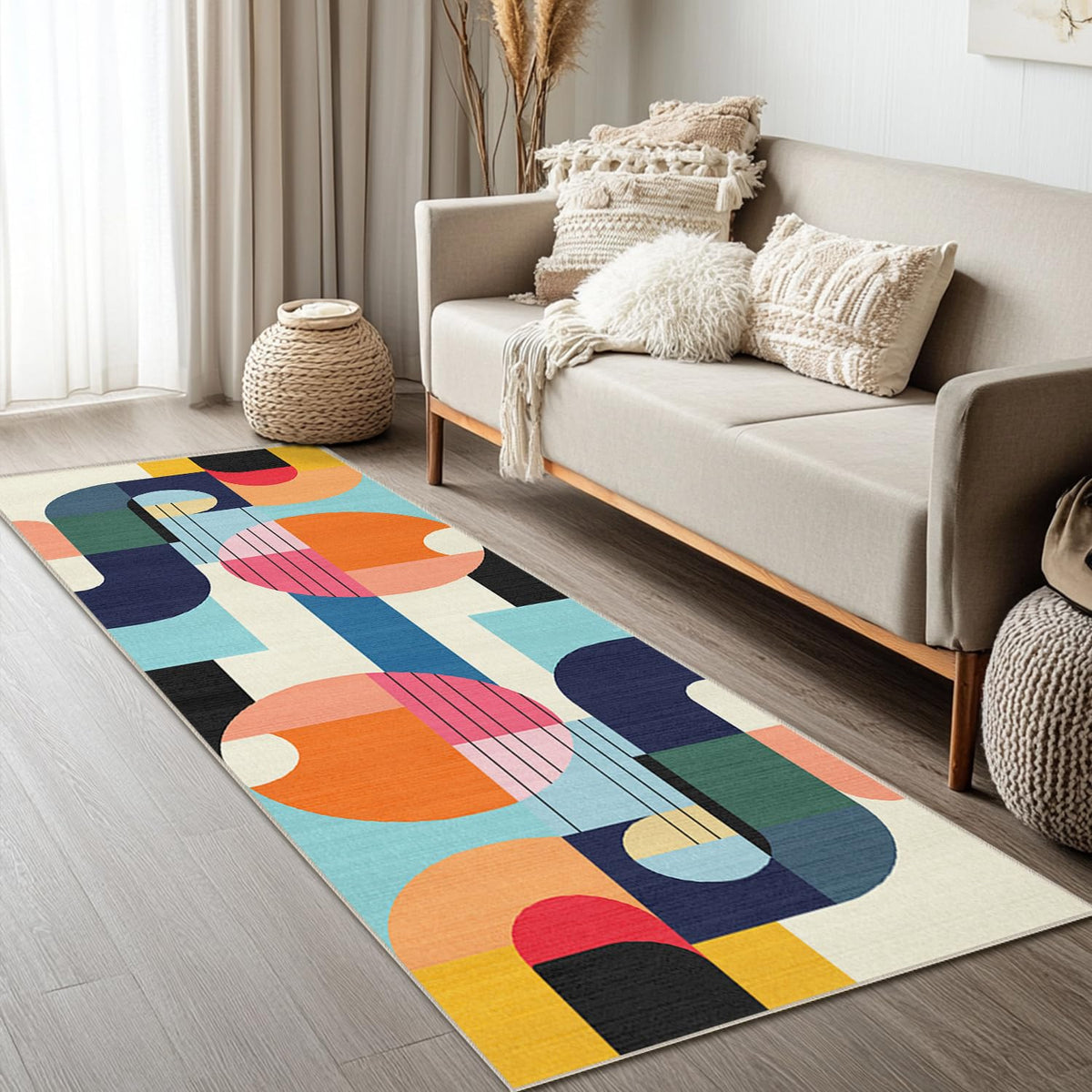 5x7 Area Rug Colorful Boho Geometric Carpet Modern Abstract Large Rug for Living Room Bedroom Machine Washable Non-Slip Rug for Dining Room Kids Playroom Office