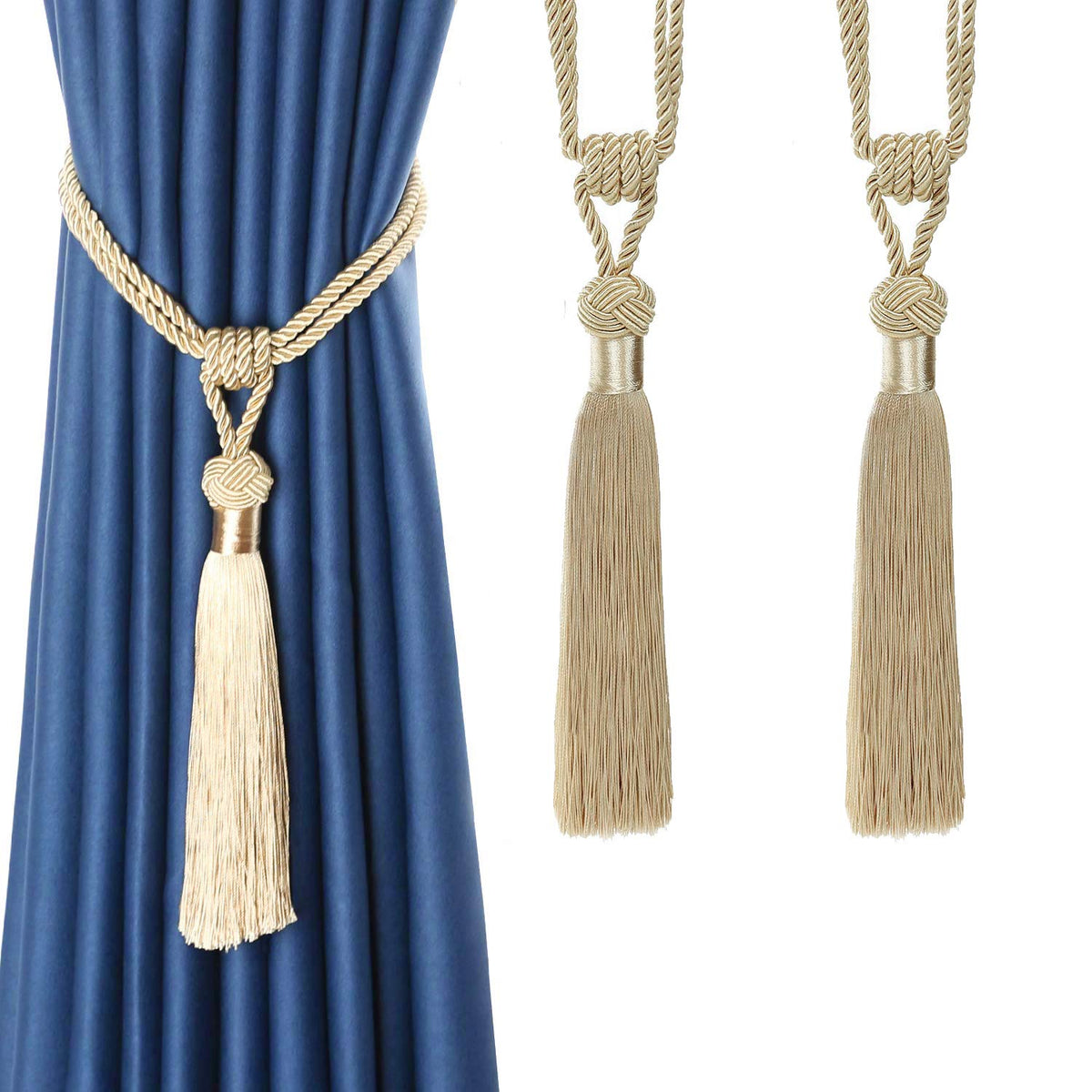 BEL AVENIR 2 Pack Curtain Tiebacks Hand-Woven Tassels Holdbacks