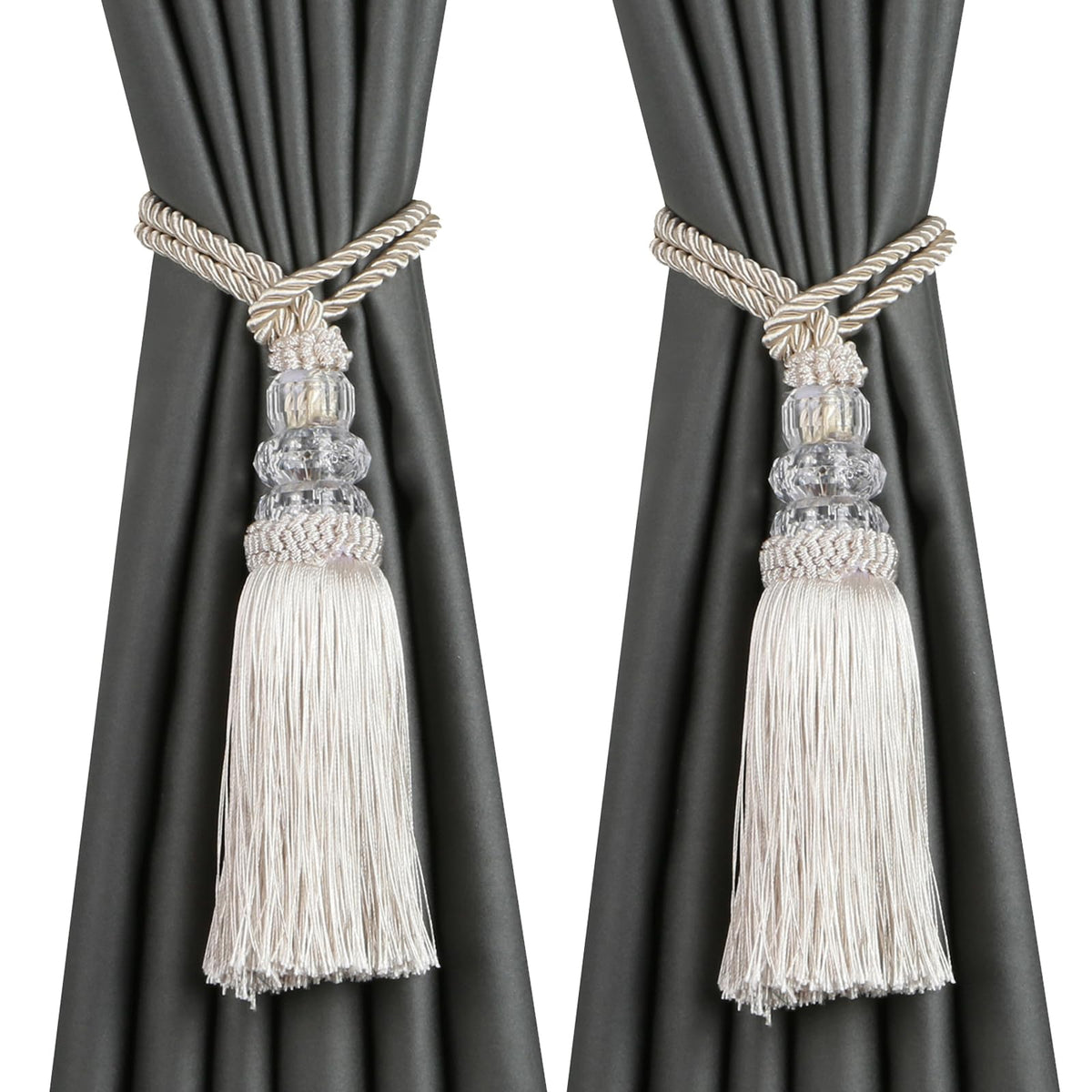 2 Pack Curtain Tiebacks with Tassel, White