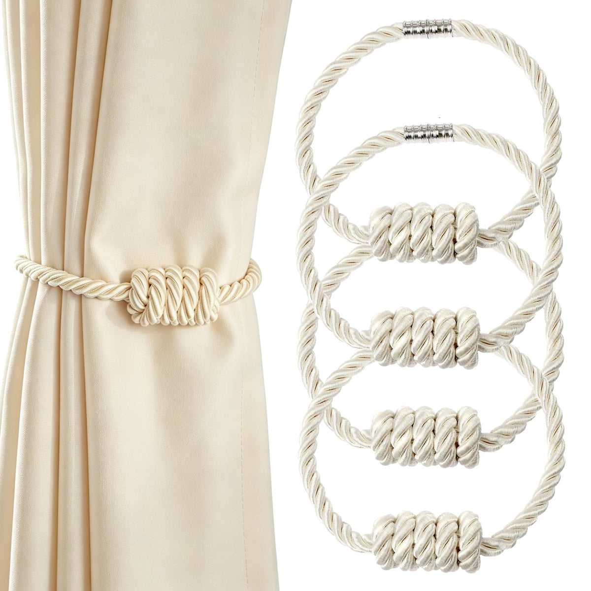 2 Pack Magnetic Curtain Tiebacks with Rope Knot(Gold,2P)