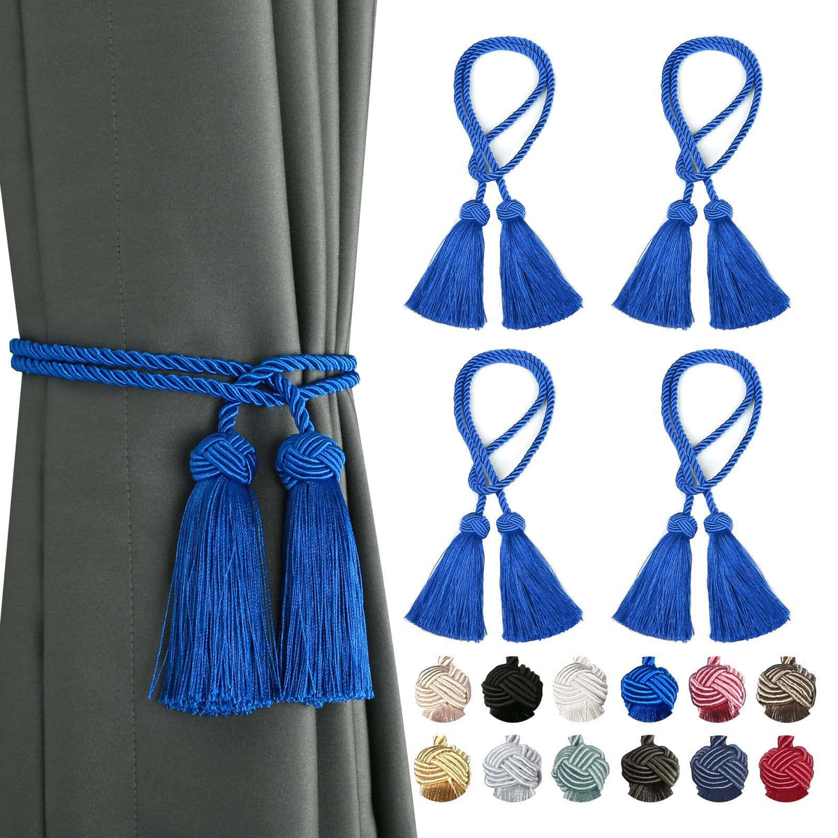 BEL AVENIR 2 Pack Handmade Rope Tassel Curtain Tiebacks