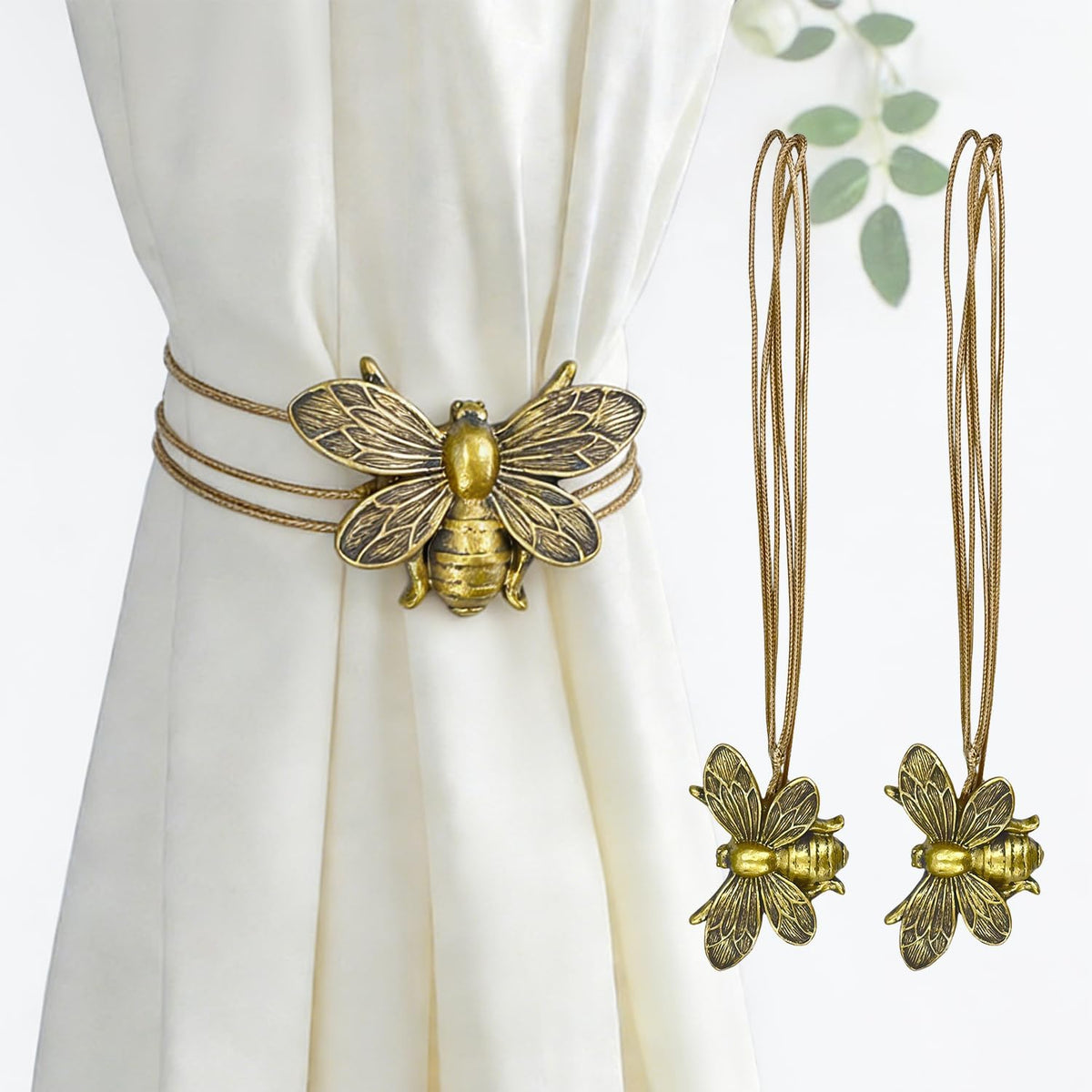 Bronze Flying Bee Magnetic Curtain Tiebacks - 2 Pack Resin Holdbacks