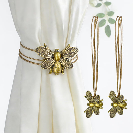 Bronze Flying Bee Magnetic Curtain Tiebacks - 2 Pack Resin Holdbacks