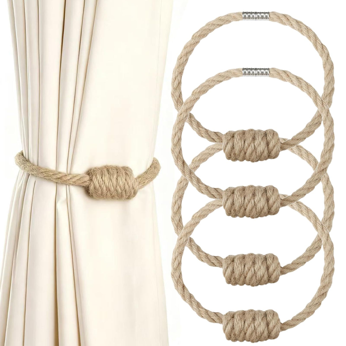 2 Pack Magnetic Curtain Tiebacks with Rope Knot(Gold,2P)