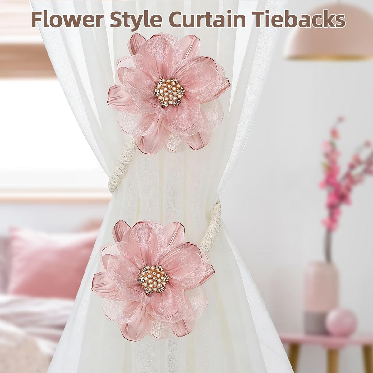AULEEP Flower Curtain Holdbacks Tiebacks for Drapes Curtain Ties 2 Pack