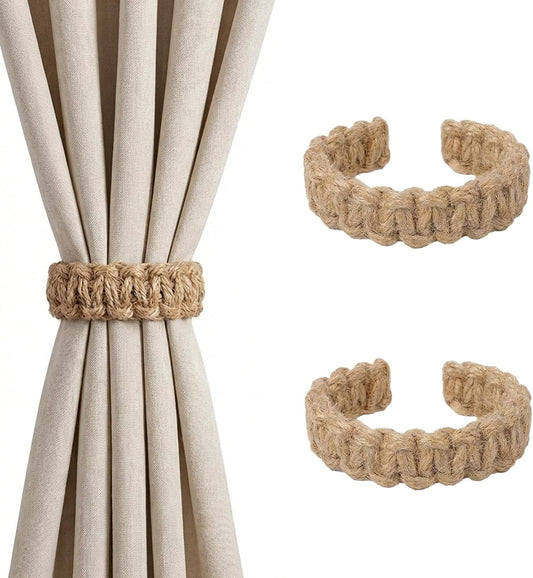 2 Pack Curtain Tiebacks,Boho Rustic Braided Curtain Holdbacks