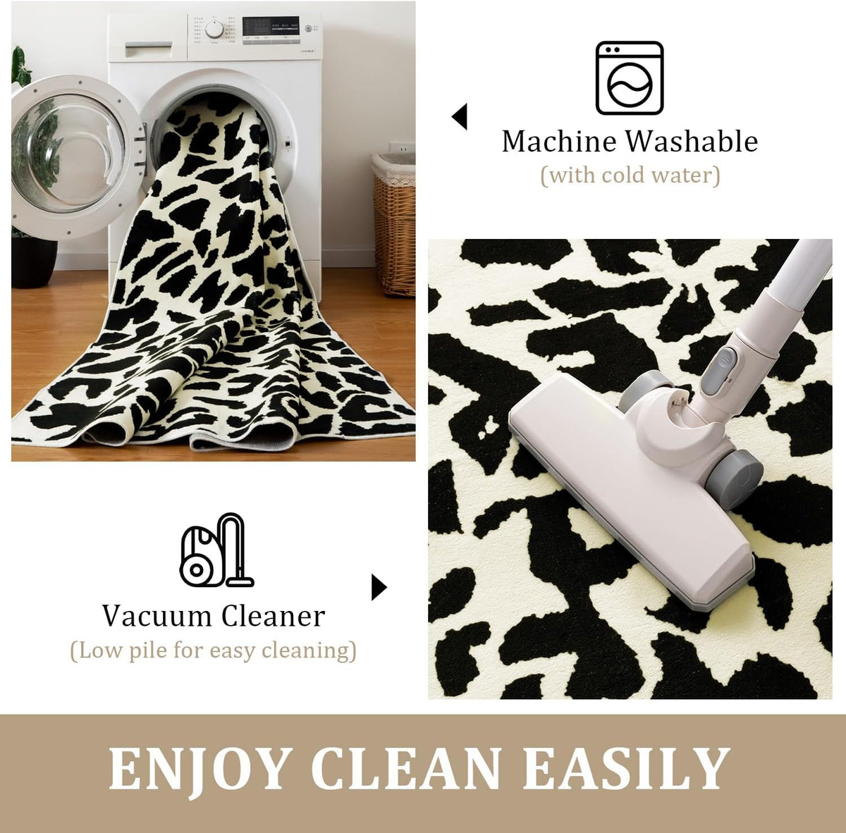 YIHOUSE Leopard Rug for Living Room, 5x7 Black and White Cute Cheetah Print Rug Modern Washable Ultra-Thin Animal Printed Rugs for Bedroom, Girls Boys Dorm Room Nursery Room, Playroom