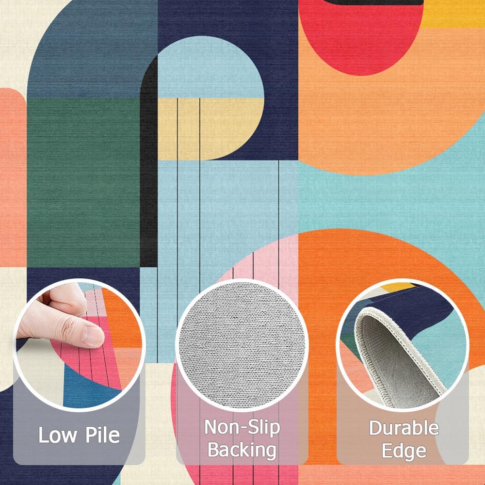 5x7 Area Rug Colorful Boho Geometric Carpet Modern Abstract Large Rug for Living Room Bedroom Machine Washable Non-Slip Rug for Dining Room Kids Playroom Office