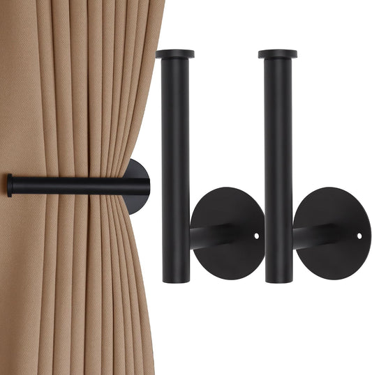 Groleca 2 Pack Curtain Holdbacks No Drill Curtain Tiebacks Self-Adhesive/Screw-in Curtain Holdbacks Curtain Pull Backs Curtain Hooks Curtain Holders Curtain Tie Backs for Curtains (2, Black)