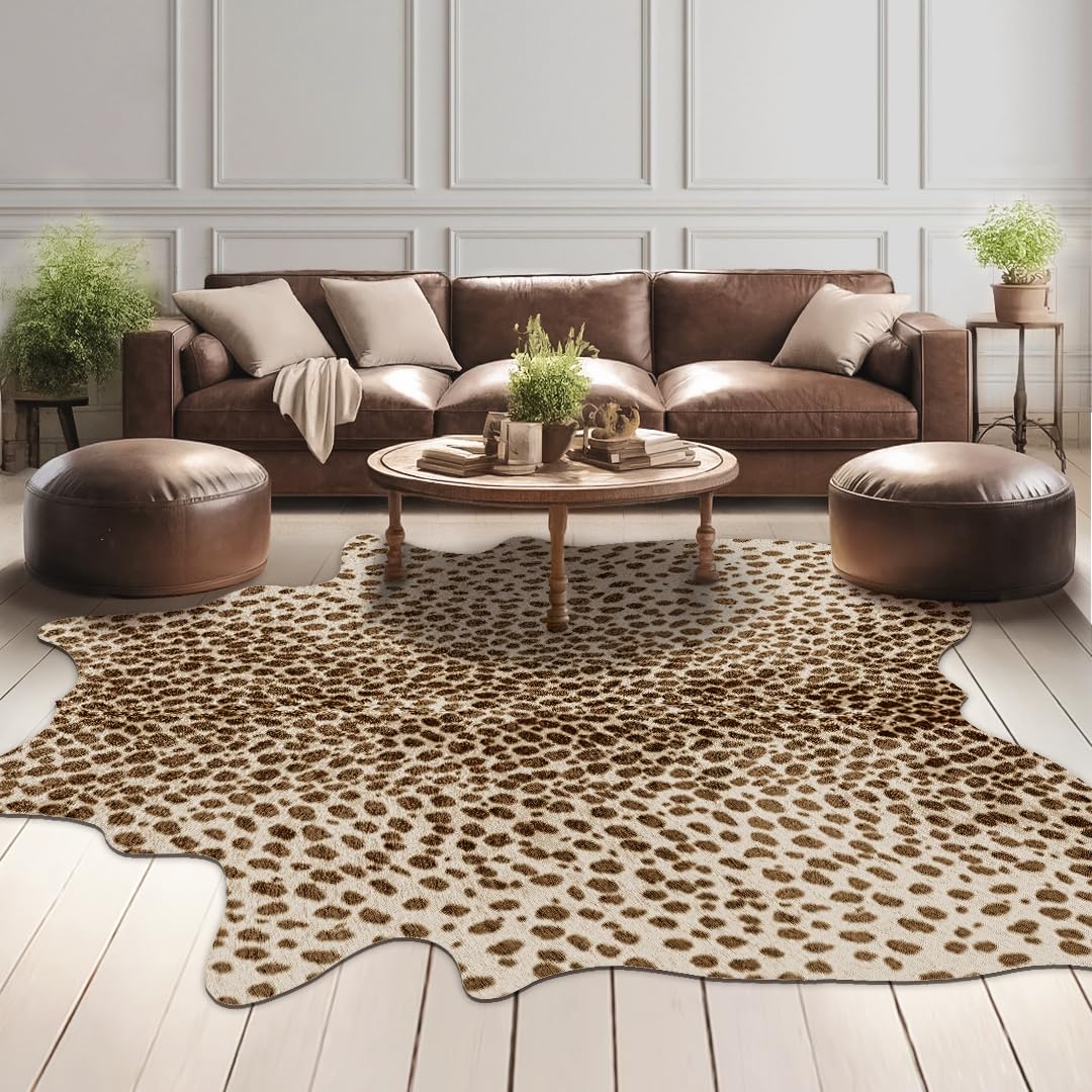 Faux Cowhide Cow Print Rug, Animal Hide Western Decor, 4.6 x 5.2 Feet