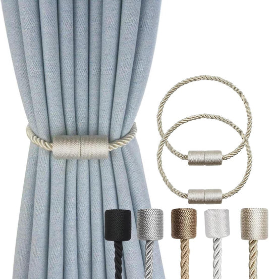 2 Pack Magnetic Curtain Tiebacks Modern Handmade Rope Curtain Tie Backs Decorative Drapes Holdbacks for Home Outdoor Bedroom Decorative Curtain (Beige)