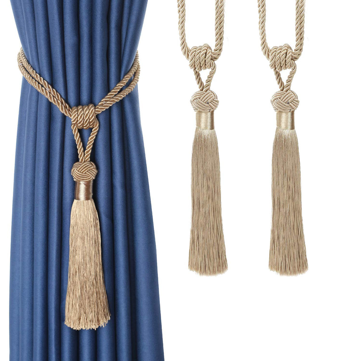 BEL AVENIR 2 Pack Curtain Tiebacks Hand-Woven Tassels Holdbacks