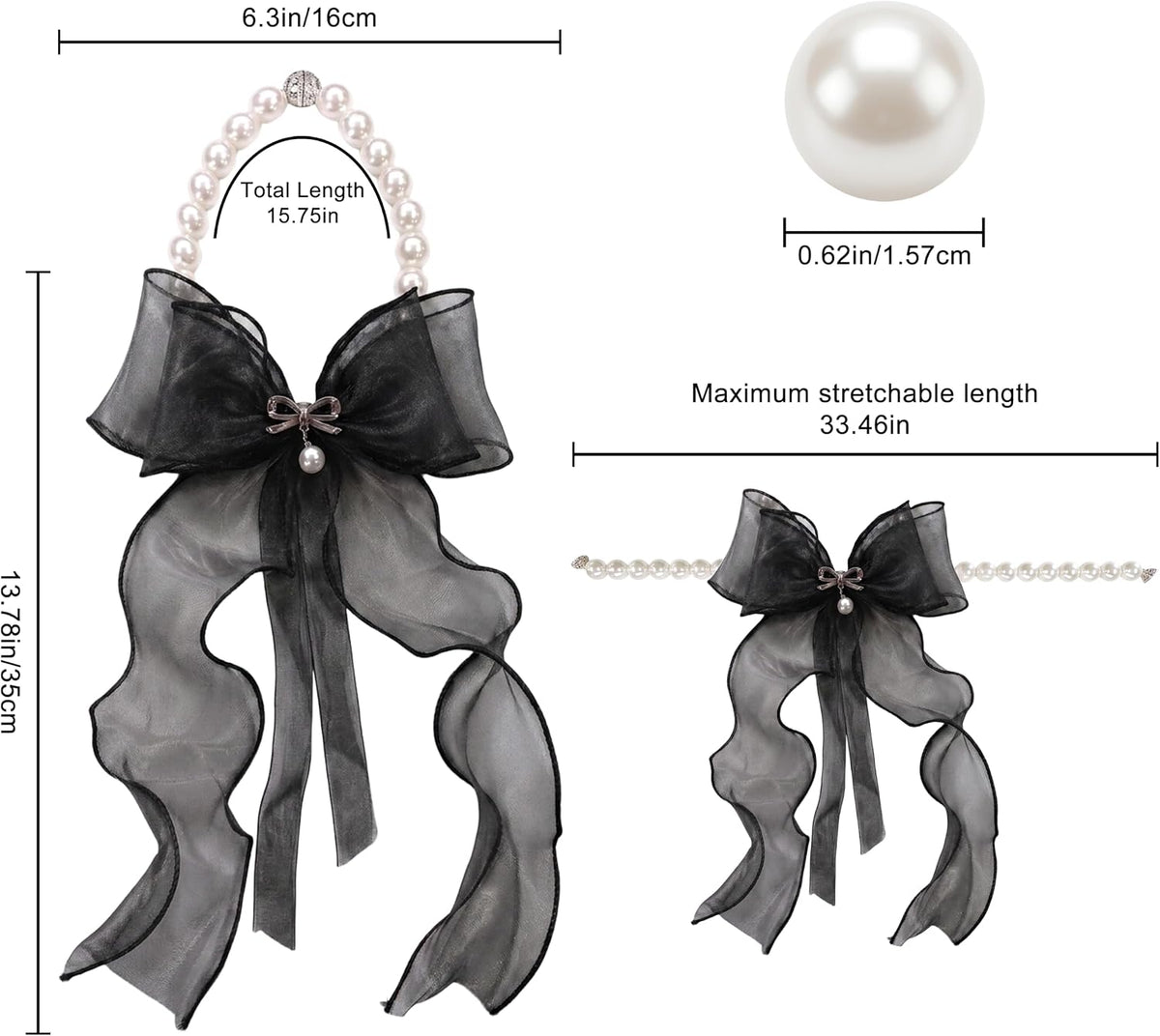 Pearl Bow Magnetic Curtain Tiebacks for Home Decor (2, Black)