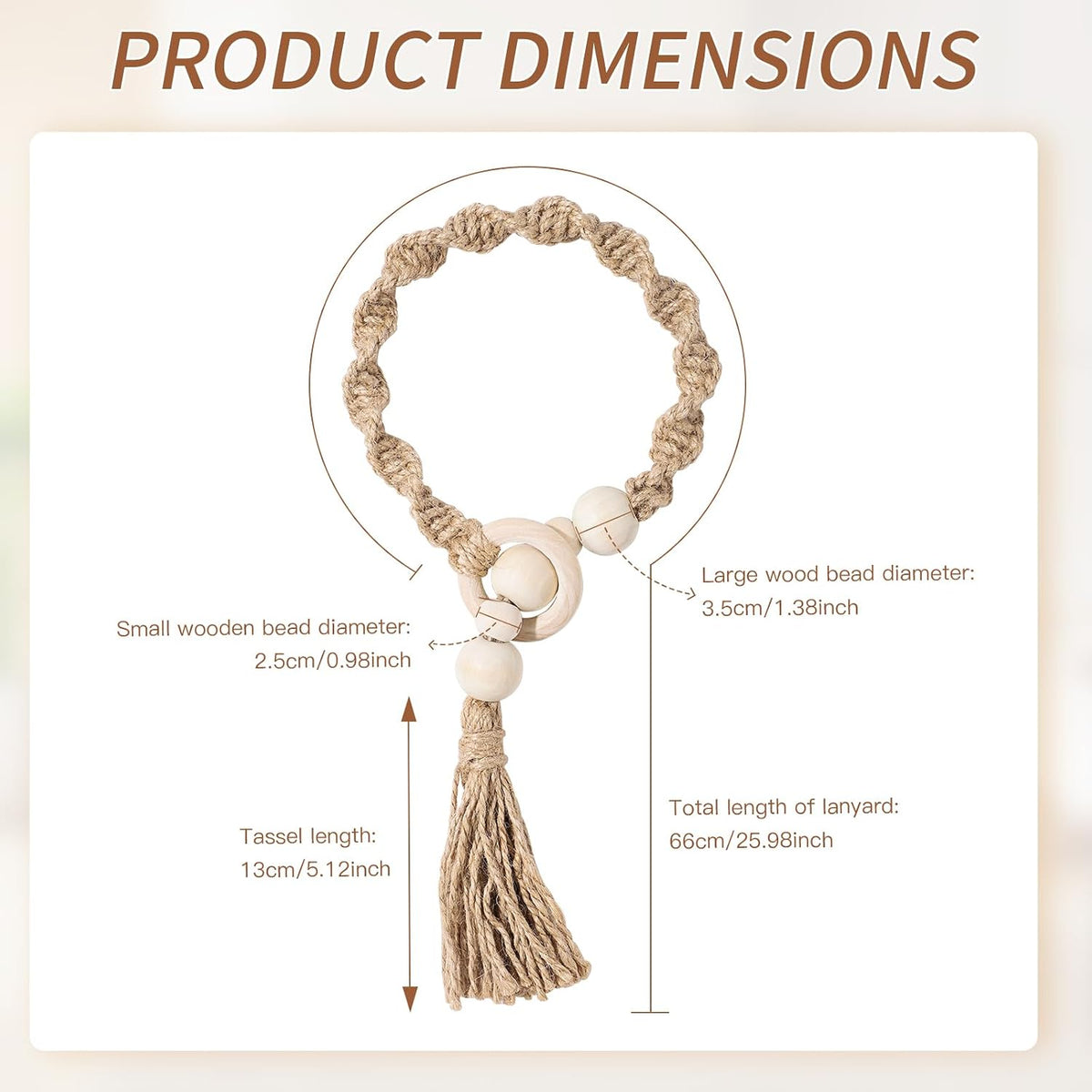 Macrame Curtain Tiebacks with Wooden Beads, Jute Rope Boho Holdbacks with Tassels, Natural Beige, 4-PCS (4)