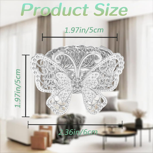 Butterfly Curtain Tiebacks 4 Pack, Gold Metal Curtain Holdbacks, Decorative Boho Curtain Tie Backs for Drapes, Self-Closing Window Curtain Holders for Home Office Cafe Balcony (Silver)