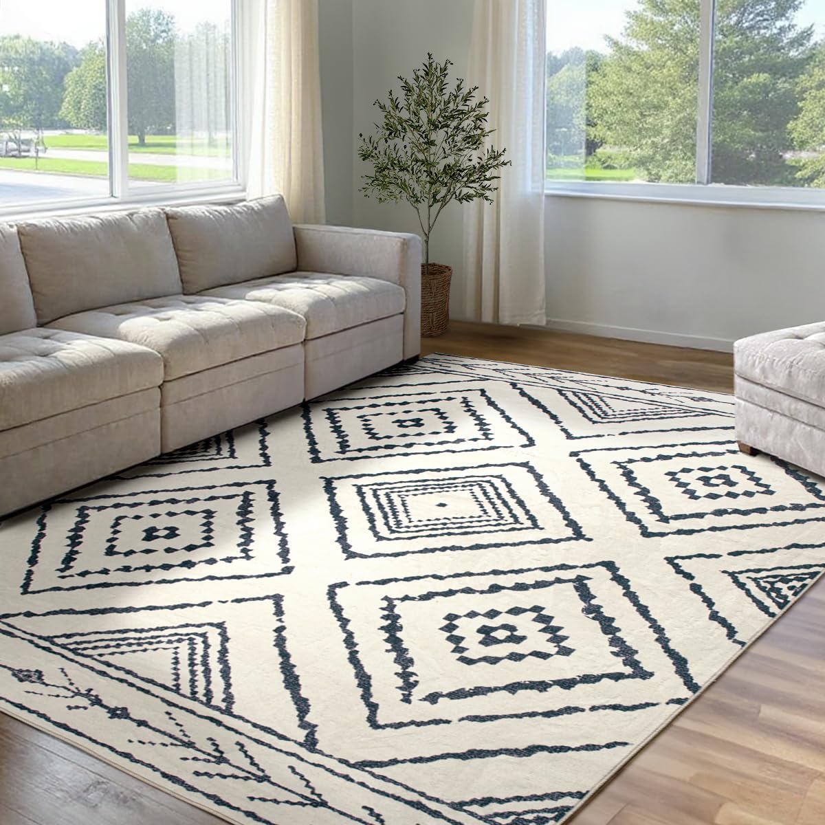 BESTSWEETIE 5'x7' Washable Area Rug for Living Room Bedroom Yellowbrown
