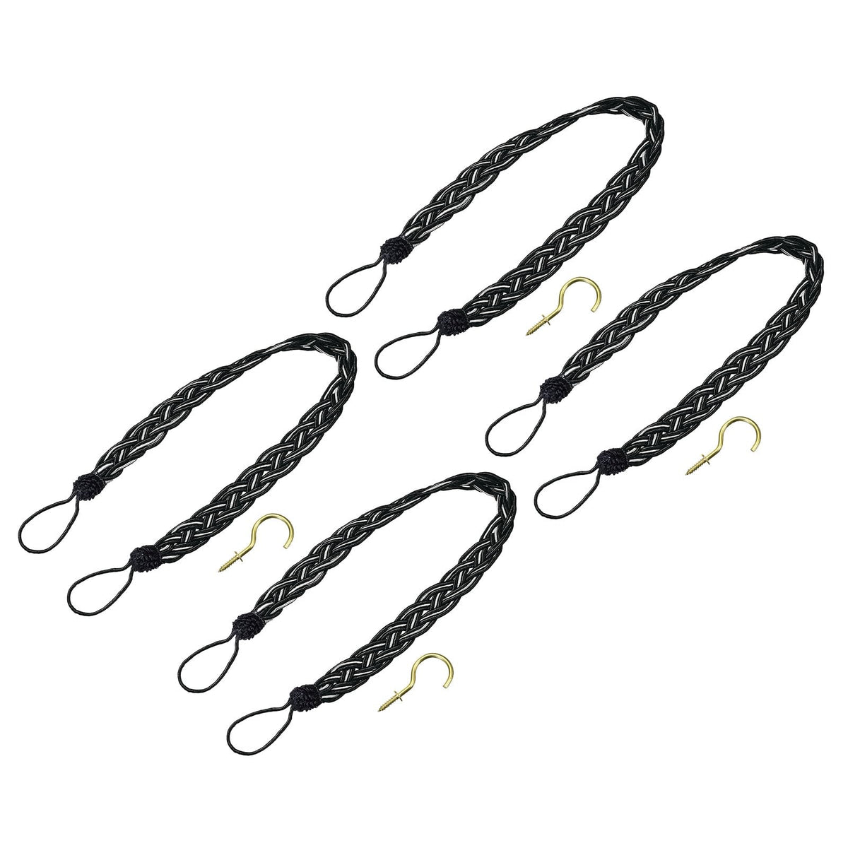 uxcell 4Pcs Curtain Tiebacks, 58cm/23 Braided Drapery Holdback Holder Decorative Rope Tie Back with 4 Metal Hooks, Taupe/Silver