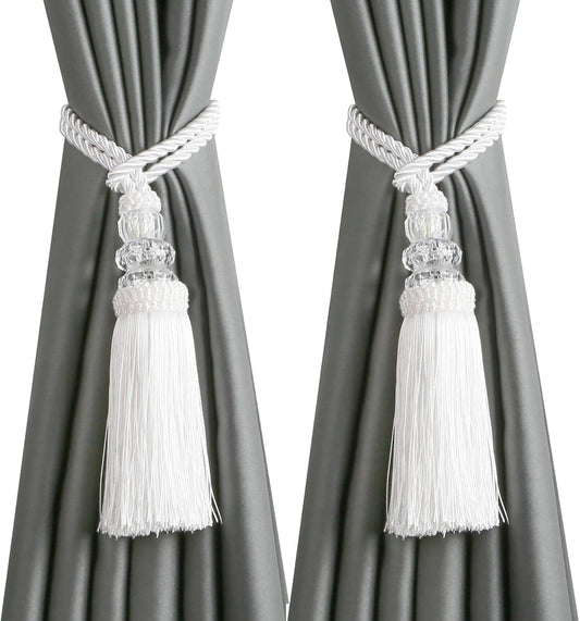 2 Pack Curtain Tiebacks with Tassel, White