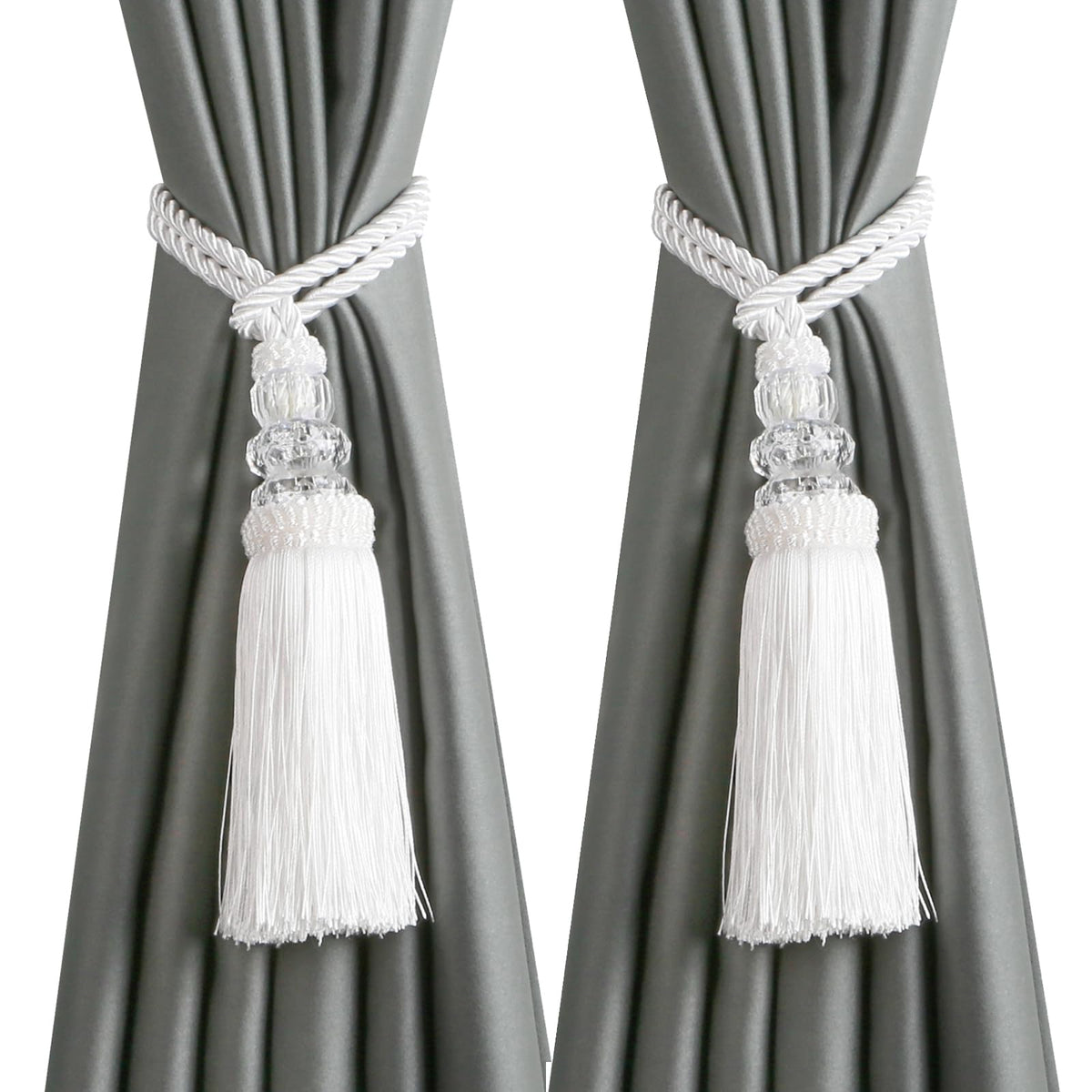 2 Pack Curtain Tiebacks with Tassel, White