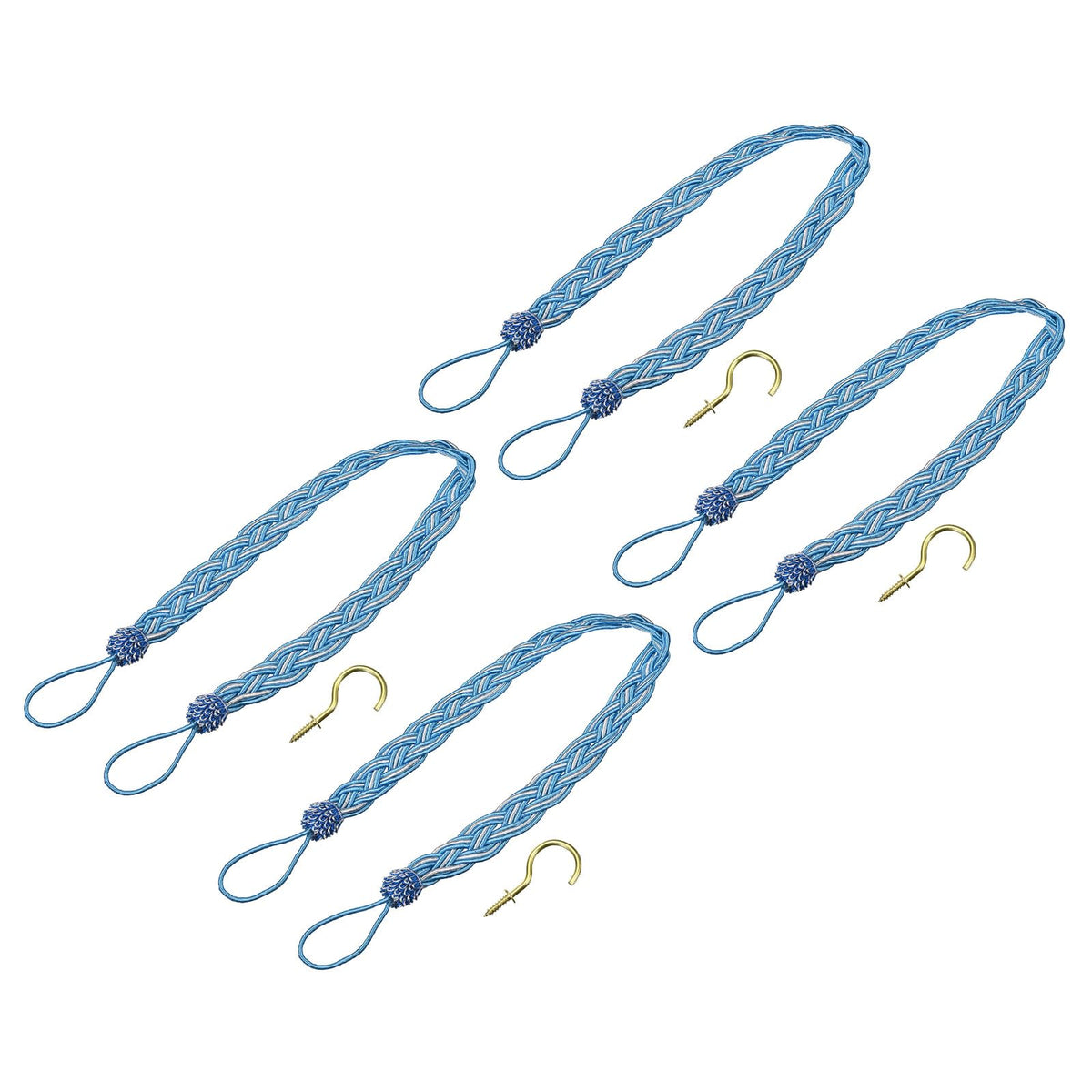 uxcell 4Pcs Curtain Tiebacks, 58cm/23 Braided Drapery Holdback Holder Decorative Rope Tie Back with 4 Metal Hooks, Taupe/Silver