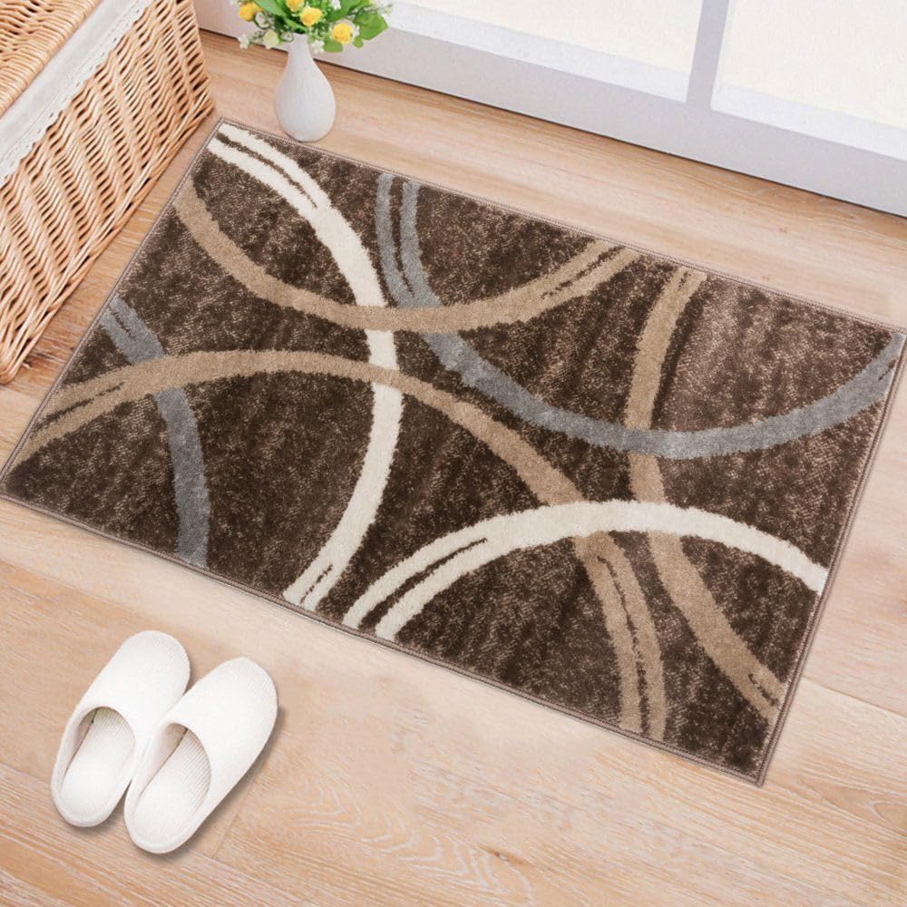 Rugshop Wavy Circles Fade-Resistant Living Room Area Rug Gray 5'3" x 7'3"