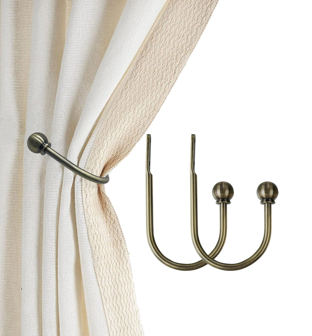 ARNORX Curtain Holdbacks, Hooks, 2 PCS，Solid Steel Hooks, Decorative French Ball End, Curtain Drapery Holdbacks, Wall Mounted, Curtain Tiebacks, Antique Bronze