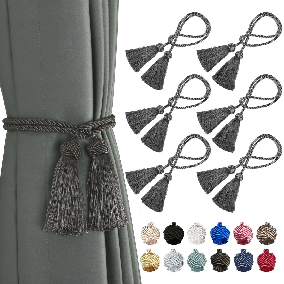 BEL AVENIR 2 Pack Handmade Rope Tassel Curtain Tiebacks
